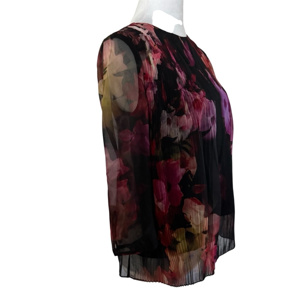 Ted Baker London Wolbrr Floral Pleated Chiffon Blouse Sheer Sleeve Size XS - Picture 4 of 12